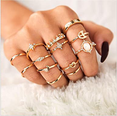 Sither 13 Pcs Women Rings Set Knuckle Rings Gold Bohemian Rings for Girls