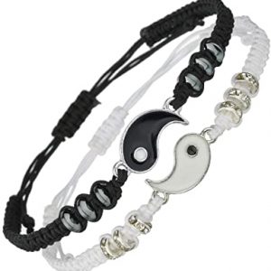 Best Friend Bracelets for 2 Matching Yin Yang Adjustable Cord Bracelet for Bff Friends