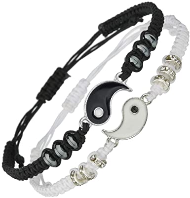 Best Friend Bracelets for 2 Matching Yin Yang Adjustable Cord Bracelet for Bff Friends