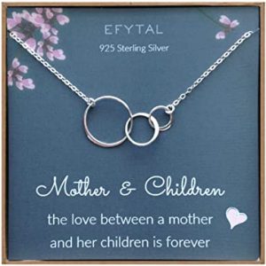 Mom 2 Children Necklace, Sterling Silver Three 3 Interlocking