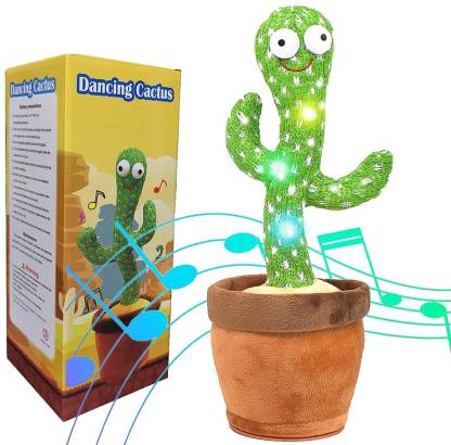 Bluetech Mimicry Toy Cactus with Lights and Music - Repeat and Record Musical Toy  (Green, Brown)